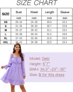 AISWI Women's Tie Back Flowy Dress Long Lantern Sleeve Square Neck Ruffle Elastic Waist Aline Casual Mini Dress - Image 7